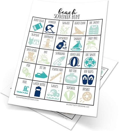 Beach Scavenger Hunt Games for Kids, Outdoor or Indoor, Birthday Party, Road Trip, Travel Activities, Includes 10 Dry Erase Markers and Cards, Family Game Night