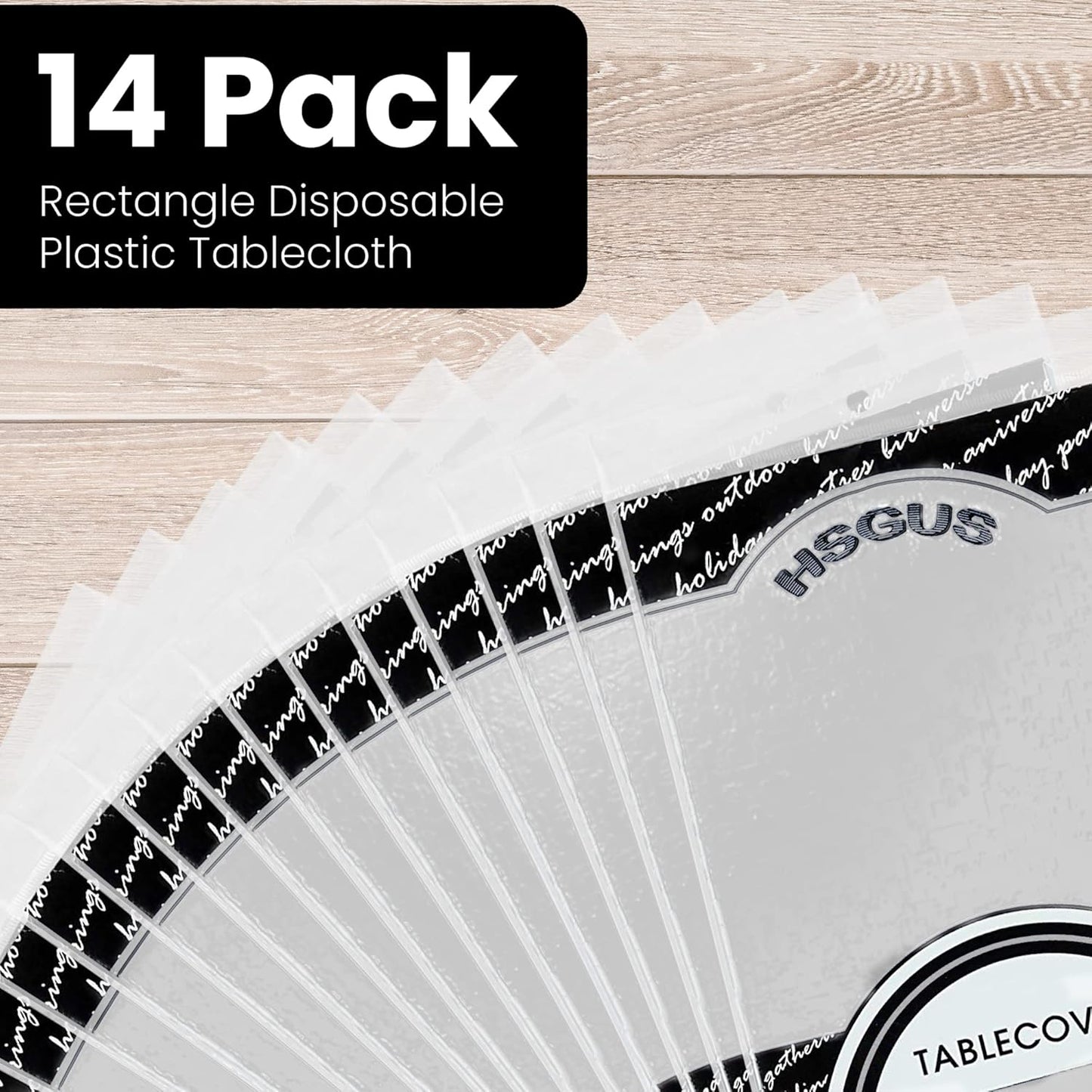 14 Pack Black 54 x 108 in. Rectangle Disposable Plastic Tablecloths - Smooth Decorative Covers for Parties, Weddings