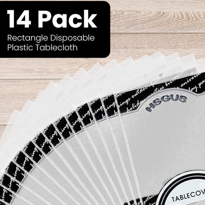 14 Pack Black 54 x 108 in. Rectangle Disposable Plastic Tablecloths - Smooth Decorative Covers for Parties, Weddings