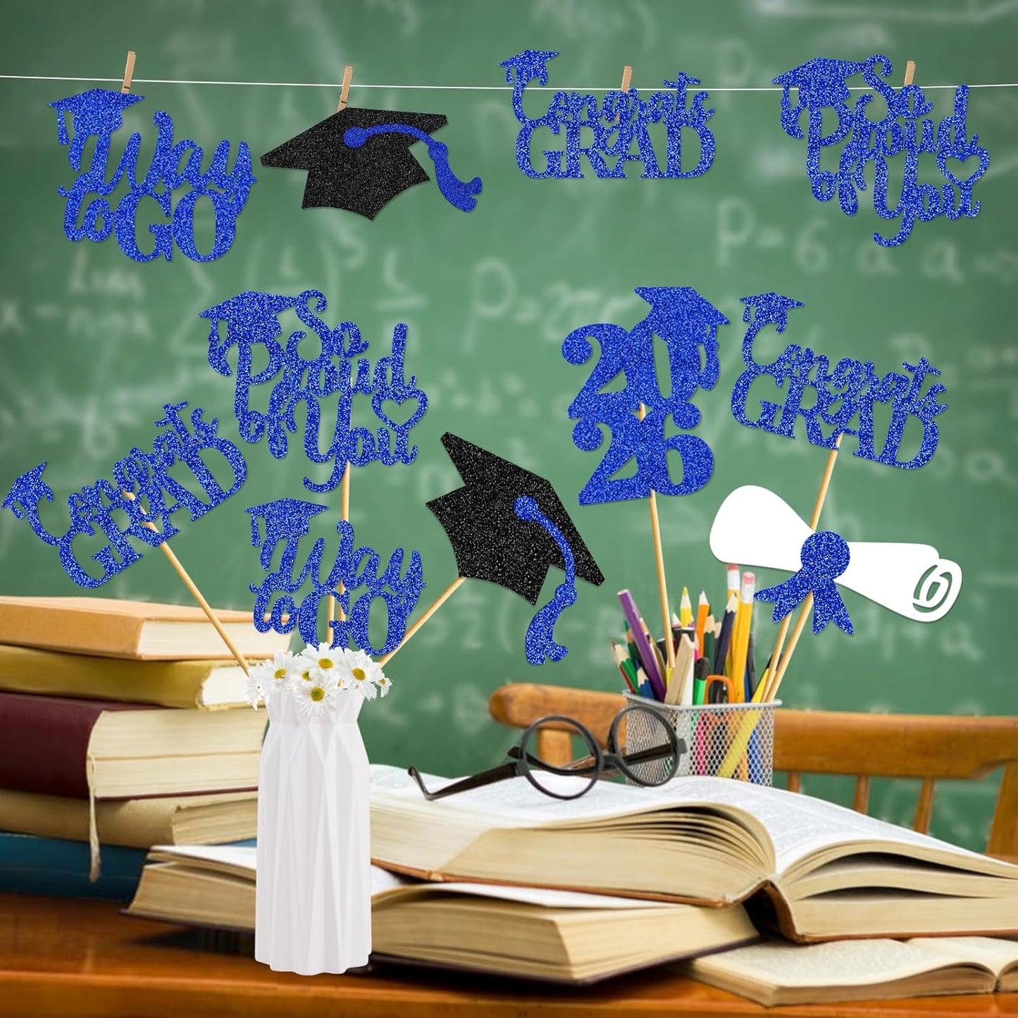 24Pcs Graduation Centerpieces for Tables: 2026 Graduation Centerpiece Sticks Class of 2026 for Grad Table Decorations Congrats Decorations (Black)