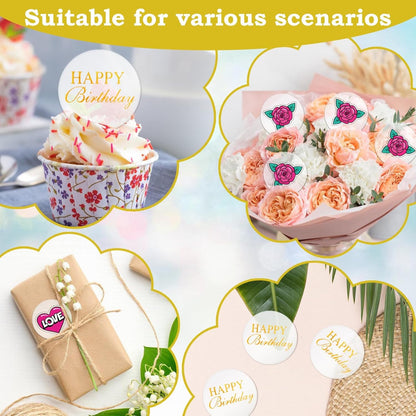 20pcs Gold Mirror Acrylic Happy Birthday Cupcake Toppers Round Engraved Cake Picks Happy Birthday Cake Toppers for DIY Birthday Gift Flower Bouquet Pastries Desserts Decor