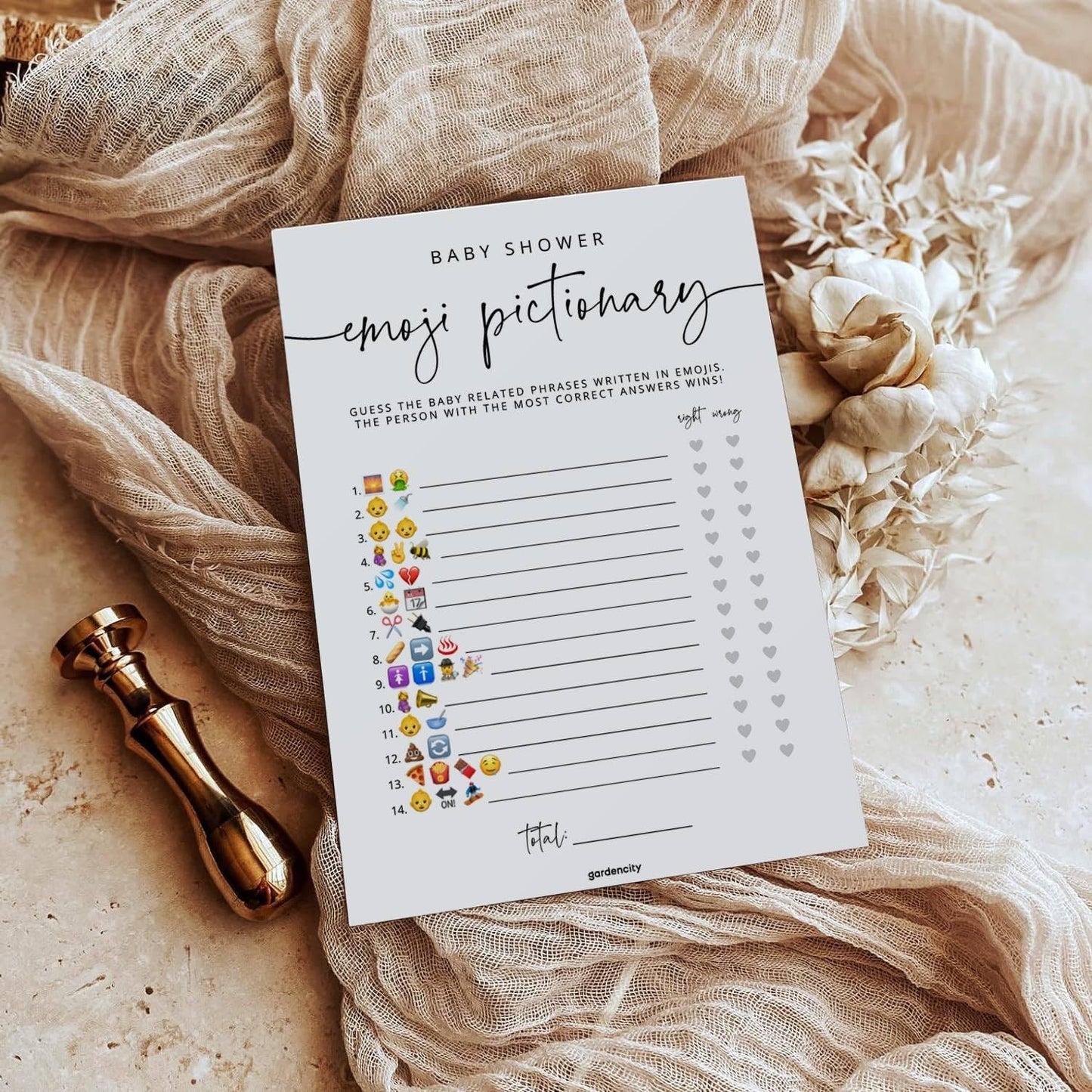 GardenCity Baby Shower Bingo Game, 50 Unique Pre-Filled Cards, Baby Shower Games for Boy or Girl, Minimalist
