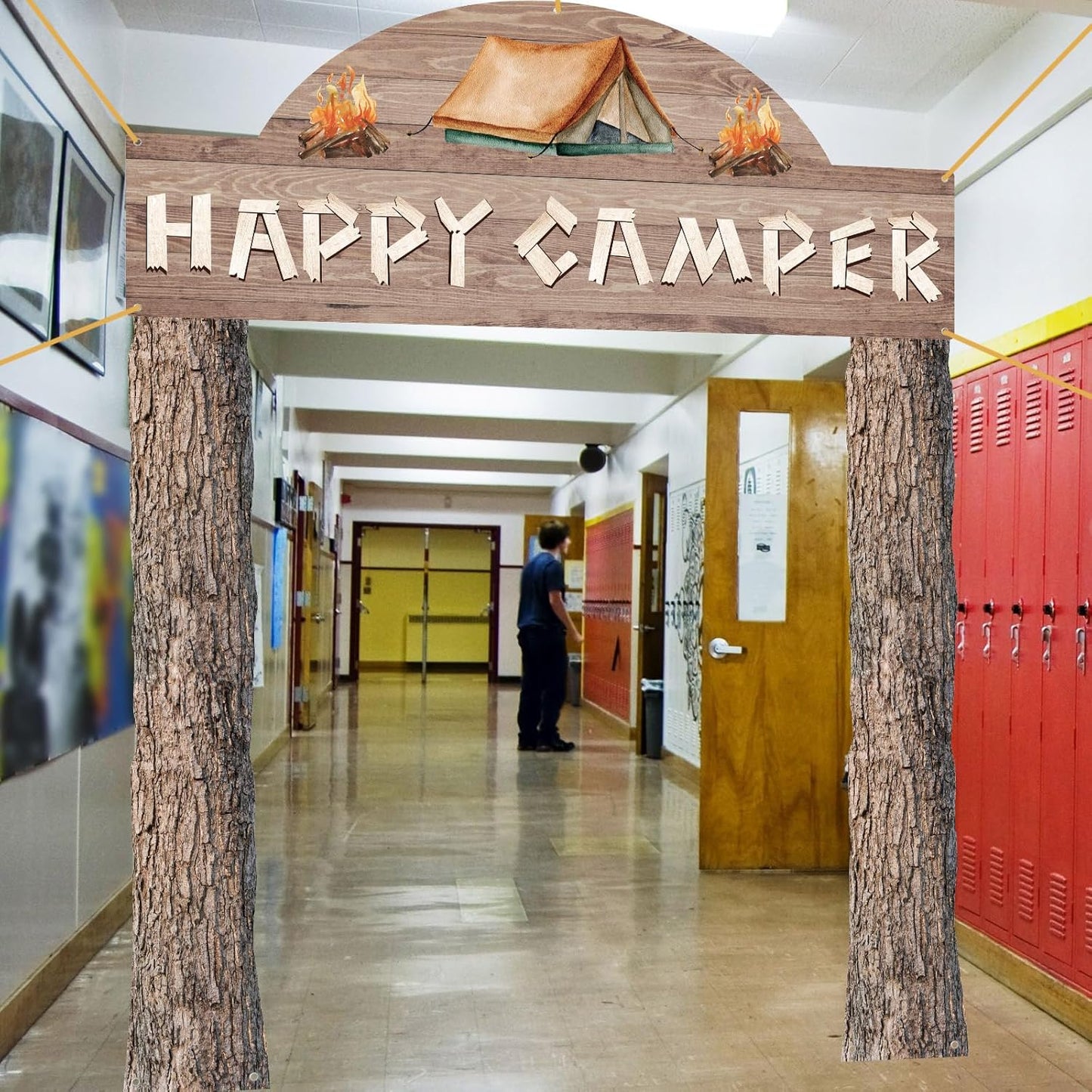 Peryiter 3 Pcs Camping Themed Party Decorations Banner Welcome Porch Sign with 1 Double Sided Tape for Summer Camp Birthday Hawaii Baby Shower Themed Party Activity Decor door (Forest Style)