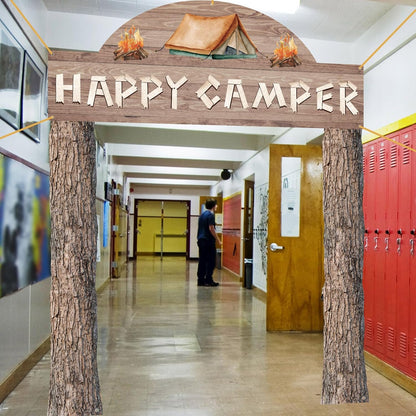 Peryiter 3 Pcs Camping Themed Party Decorations Banner Welcome Porch Sign with 1 Double Sided Tape for Summer Camp Birthday Hawaii Baby Shower Themed Party Activity Decor door (Forest Style)