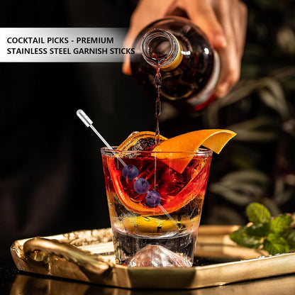 I-MART 15 Pack Stainless Steel Cocktail Picks Martini Olive Skewers, Reusable Metal Garnish Sticks for Drinks, Appetizers, Bloody Mary, Olives, Citrus, Fruit Decor (Gold, 4.25 Inch)