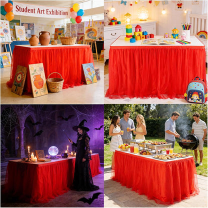 THARAHT Tulle Table Skirt 6FT 180CM Long for Rectangle Tables Round Tables Ruffle Desk Skirt for Princess Girls Birthday Party Cake Dessert Decorations Table Skirt
