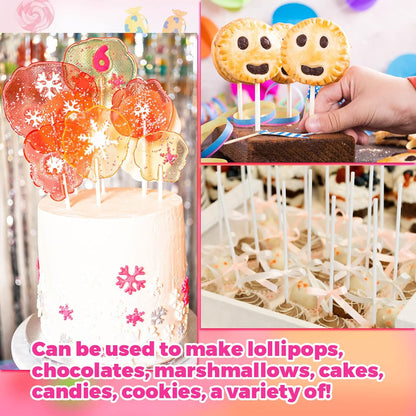 300Pcs Lollipop Sticks and Wrappers Kit, 100Pcs 6IN Cake Pop Stick, 100pcs Clear Candy Treat Bags Parcel, 100pcs Gold Twist Ties for Lollipops, Candies, Chocolates Cookies