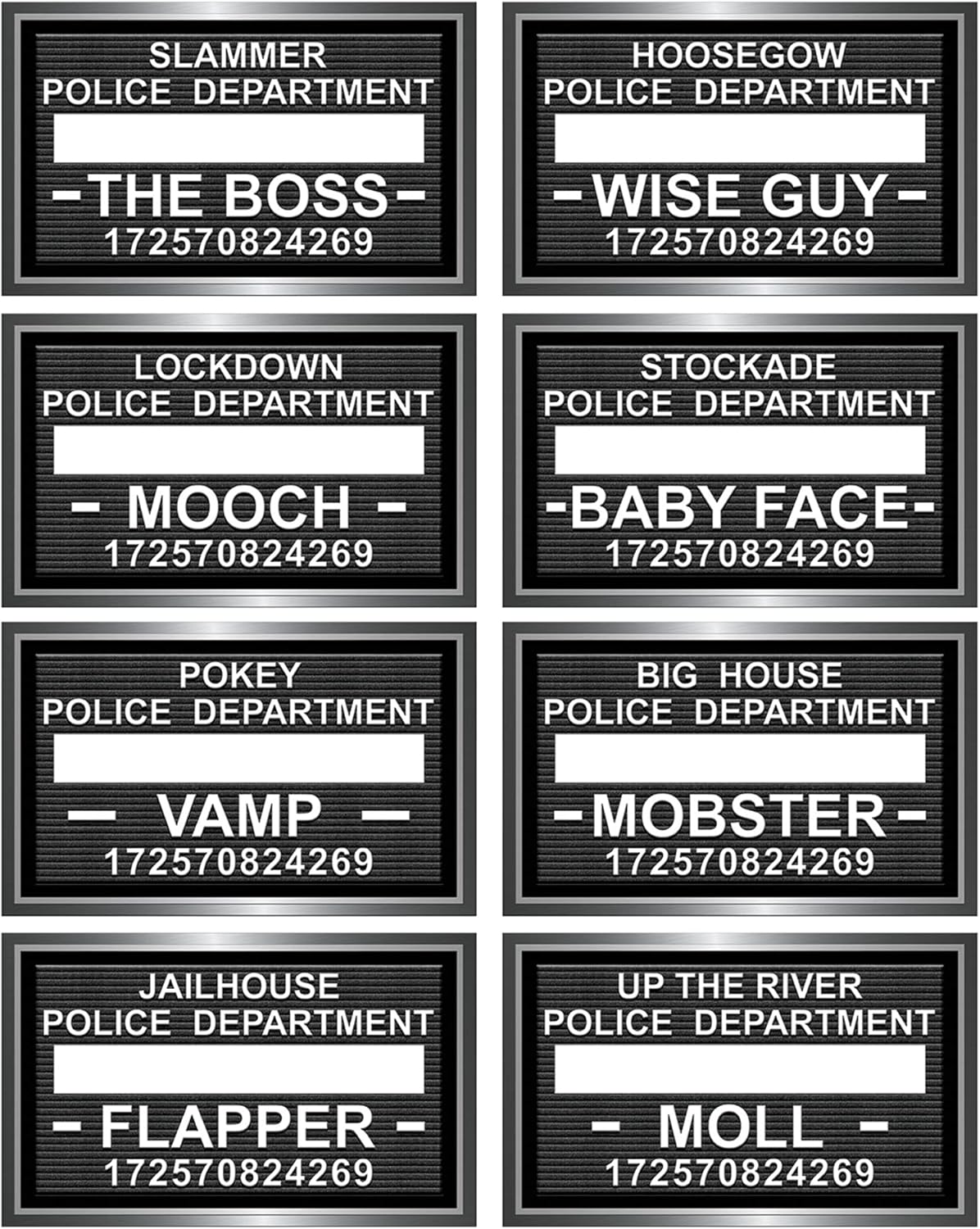 Beistle 53367 Mug Shot Roaring 20's Photo Booth Fun Signs, Black/White, 8 Ct.