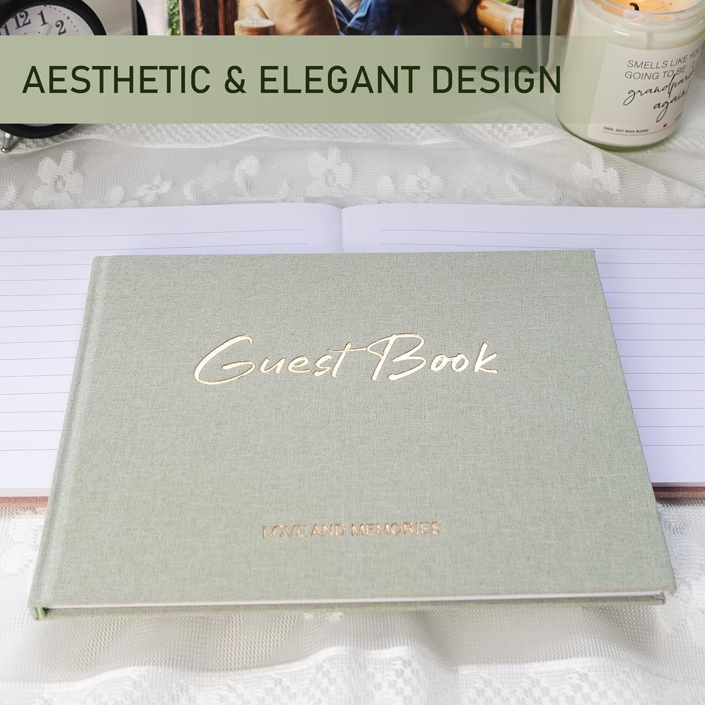 Lankaiva Wedding Guest Book, Guest Book Wedding Reception - Classic Baby Shower Guest Book, 100 Blank Pages for Bridal Shower Birthday Graduation Sign in and Photos, Beige
