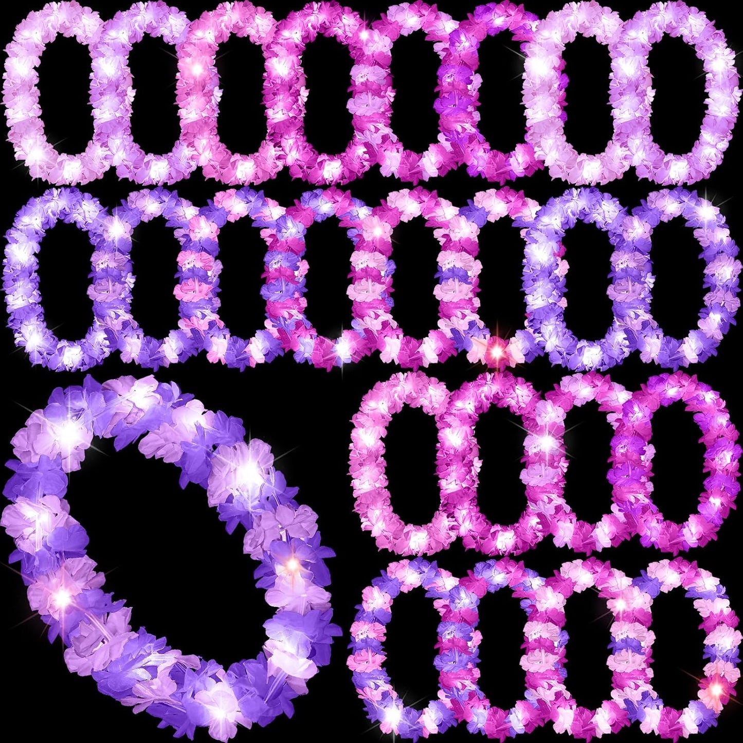 Sherr 24 Pcs LED Leis Light Up Purple and Gold Hawaiian Flower Necklaces, Graduation 2026 Party Supplies, Class of 2026 Leis for Beach Wedding Luau Glow Party Favors