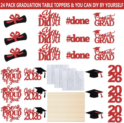 24Pcs 2026 Graduation Table Centerpieces Gold, Graduation Centerpieces for Tables 2026 Gold Class of 2026 Graduation Centerpiece Sticks for 2026 Graduation Party Table Decorations Gold