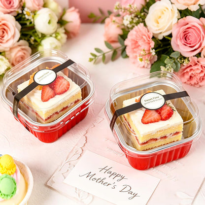 NPLUX 50 Pcs Mini Cake Pans with Lids and Spoons Aluminum Foil Mini Square Baking Cups with Lids Disposable Ramekins Cake Pans Dessert Cups for Wedding Mothers Day Gifts Party Favors(Pink,5oz)
