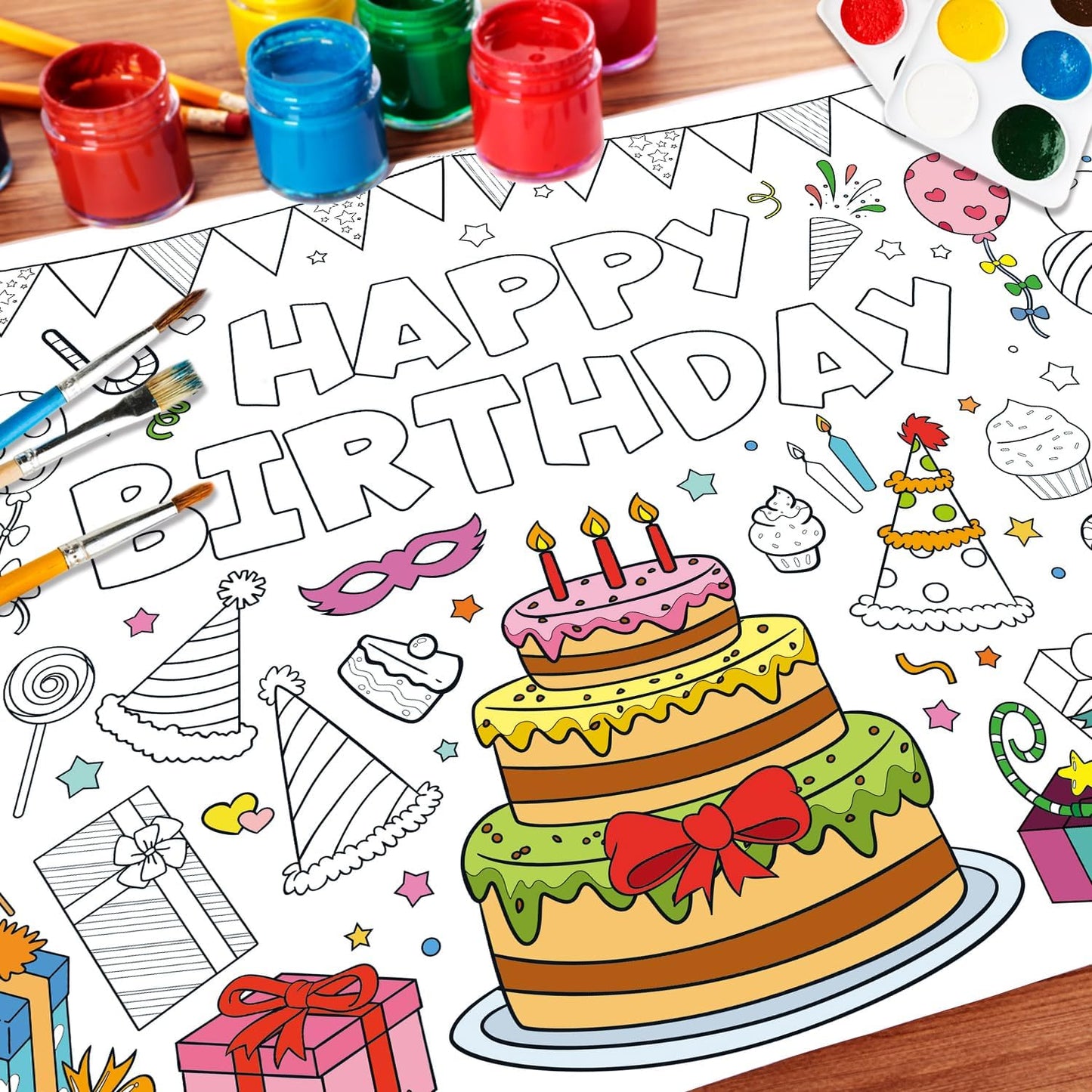 43.3x31.5 Summer Coloring Poster with Picture, Giant Cute Painting Poster, Large Coloring Tablecloth for Classroom Home Birthday Party Supplies Favor