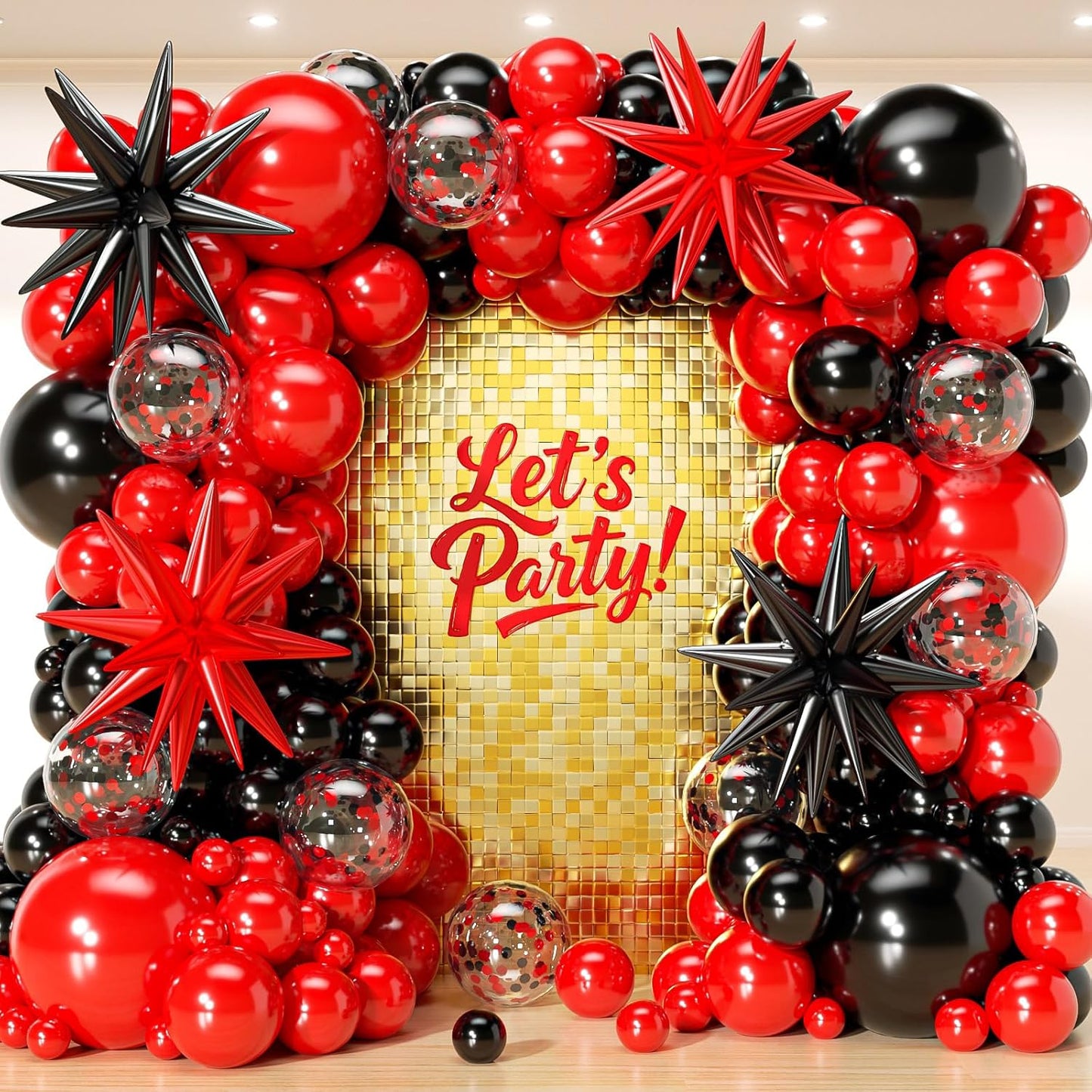 153Pcs Black and Silver Balloons Garland Arch Kit with Stars - 22 18 12 10 5 inch Different Size Black Metallic Silver Confetti Latex Balloon for Birthday Graduation New Year Party Decorations