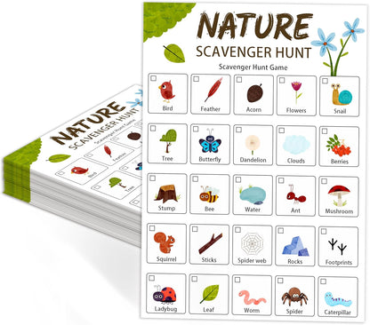 30Pcs Nature Scavenger Hunt Cards, Scavenger Hunt Cards Road Trip and Travel Activities, Spring Summer Holiday Party Supplies, Camping Games Outdoor Indoor Seek Activity-A03