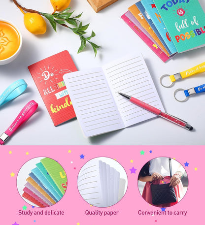 PerKoop 48 Pcs Inspirational Gifts Bulk Motivational Notepads Ballpoint Pens Keychains Set Modern Farmhouse Journal Notebooks Christian Gifts for Teachers School Office Party Favor Supplies