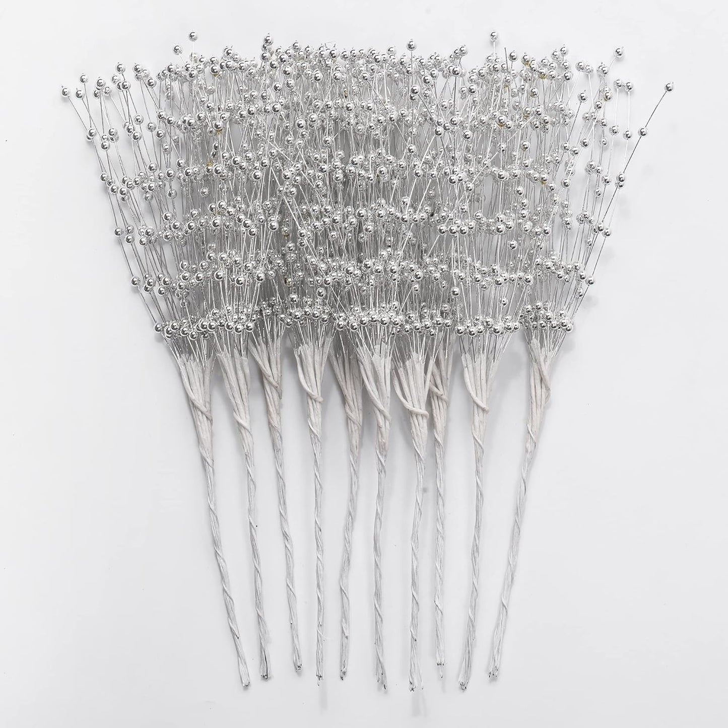 50pcs 4mm Pearls String Beaded Bouquet Spray Sticks for Bridal Beaded Wedding Party Table Decorations Mother's Day Decor (Gold)