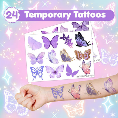 48 PCS Butterfly Party Set: 24 PCS Temporary Tattoos & 24 PCS Slap Bracelets - Cute Butterfly-Themed Gifts for Kids, Girls, Boys - Birthday Parties, Baby Showers, Classroom Rewards, Party Decorations
