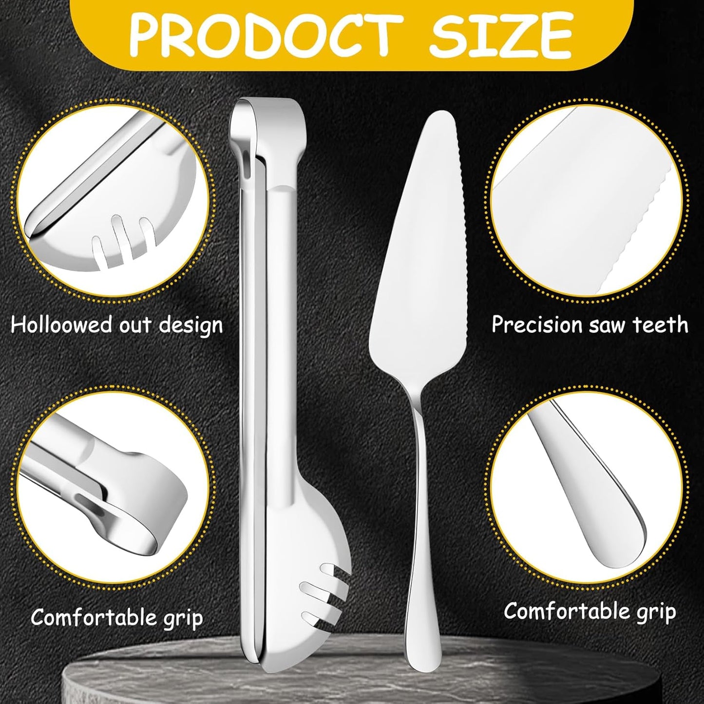 12 Pcs Gold Serving Utensils Set Include Stainless Steel Large Serving Spoons Slotted Spoons Forks Soup Ladle Pie Server - Metal Utensils for Parties Buffet Catering, Dishwasher Safe