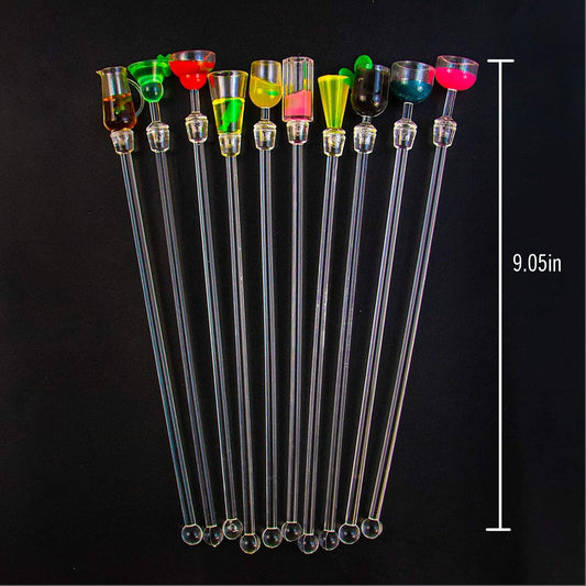 Swizzle Sticks Colorful Clear Beverage Stirrers 9.05" Drink Stirrer Cocktail Stirrer Clear Shafts Cocktail Drink Stirrers for Bars Cafes Restaurants Home Use 10 Pieces