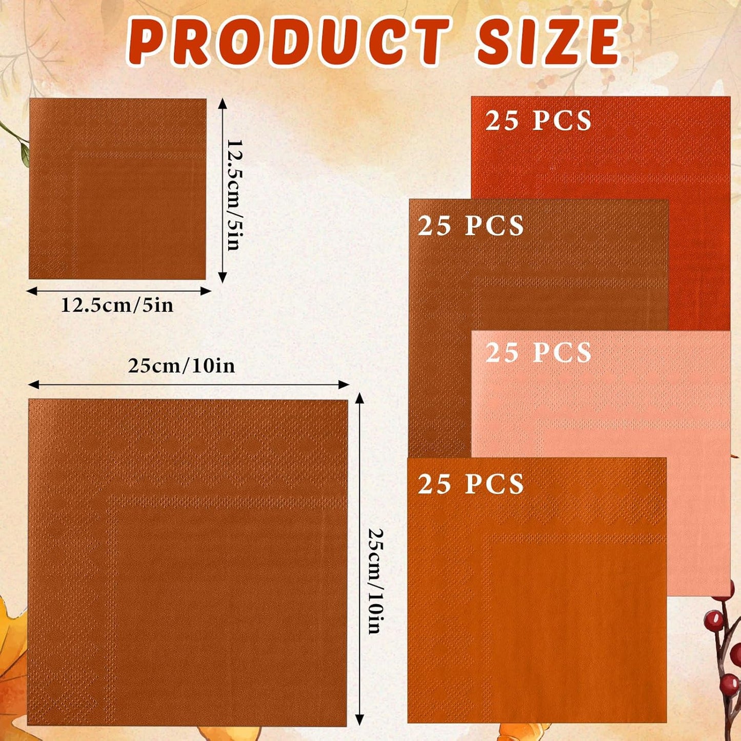 Layhit 100 Pcs Cocktail Napkins Disposable Beverage Napkins Square Paper Dessert Tissue for Wedding Birthday Celebration Party Supplies(Brown Series,5 x 5 Inch)