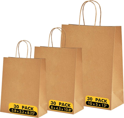 RACETOP 32 Pack Small Paper Gift Bags with Handles, 5.8"×3.2"×8.25" Kraft Paper Party Favor Bags Bulk for Kids Birthday, Baby Shower, Crafts, Wedding, Party Supplies (8 Colors)