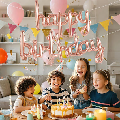 Happy Birthday Balloons Banner Foil Letters Balloons Connected, Personalized Birthday Signs for Women Men Boys Girls Birthday Party Decorations, Small Gold