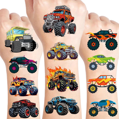100 Pcs Monster Truck Temporary Tattoos for Kids, （2'' x 2''）Individually Wrapped Tattoos, Car Themed Birthday Decorations, Party Favors Supplies