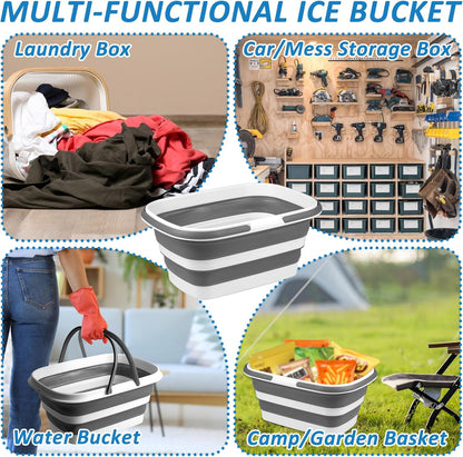 2 Pack Ice Buckets for Parties, Foldable Beverage Tub, Collapsible Ice Bucket for Wine Beer Champagne, Large Beer Ice Buckets Drink Cooler, Space Saving Ice Storage Tub Ice Cube Bin (8.5L*2)