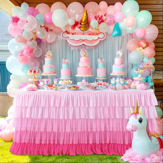 6ft Rainbow Tutu Table Skirt for Rectangle Round Tables Chiffon Table Cloth for Birthday Party Decorations Baby Shower Parties Ruffle Table Skirting