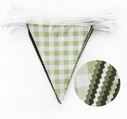 32Ft Dusty Blue Party Decorations Retro Blue Gingham Triangle Banner Flag Pennant Fabric Garland Streamers for Nautical Wedding Birthday Ahoy Achor Bridal Baby Shower Under The Sea Decor Supplies