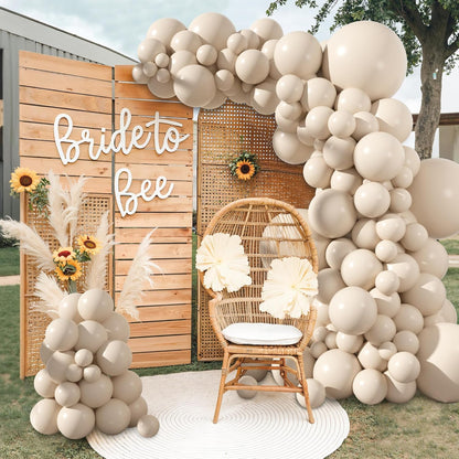 Amandir 153pcs White Sand Balloons Arch Garland Kit Different Sizes 18 12 10 5 Inch Cream Beige Sand White Latex Balloon for Birthday Boho Neutral Baby Shower Wedding Anniversary Party Decorations