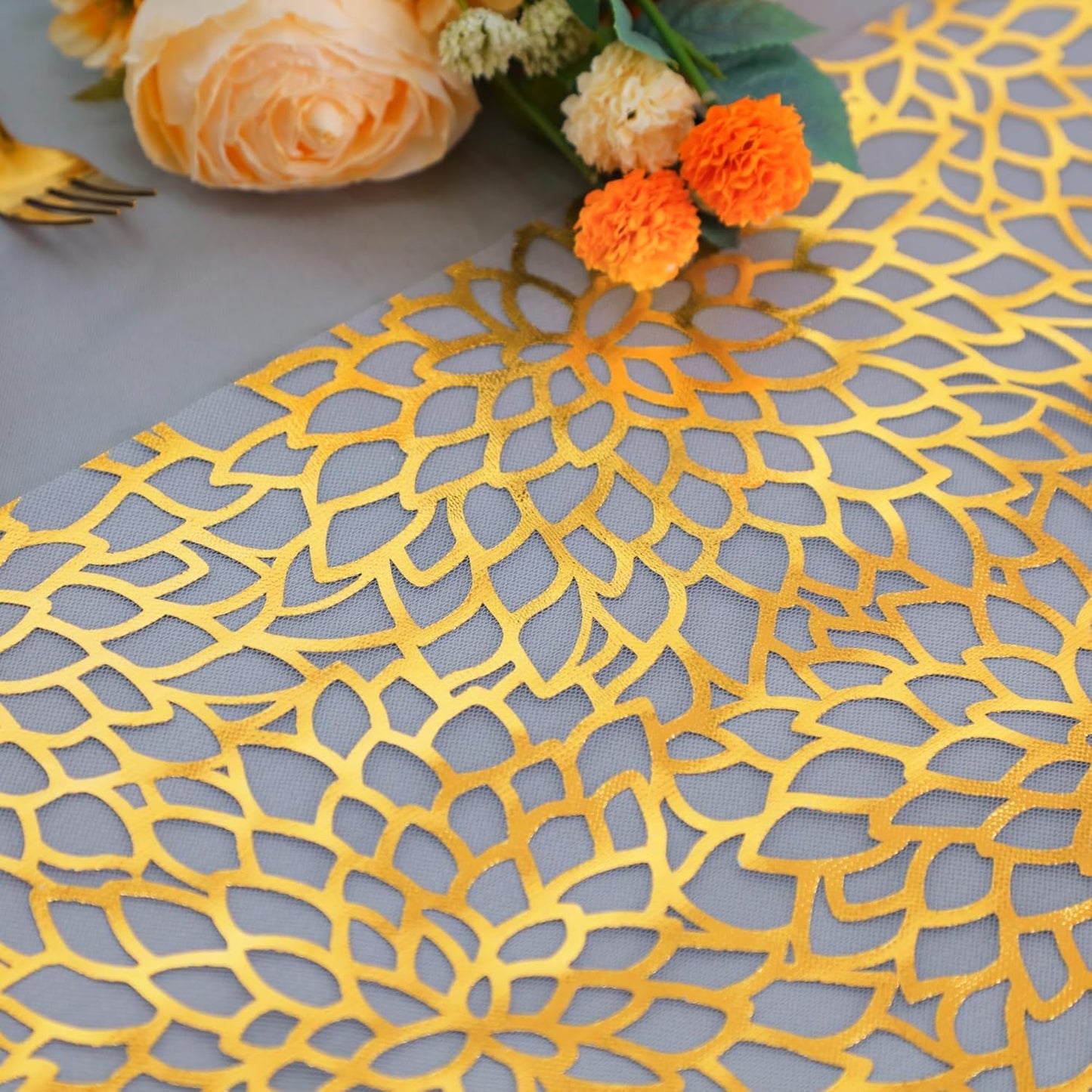 Snowkingdom 2 Pieces Gold Table Runner, Sequin Glitter Foil Metallic Thin Mesh Runner Roll 11"x108", Gold Table Decorations for Event Party, Wedding, Birthday Party, Christmas