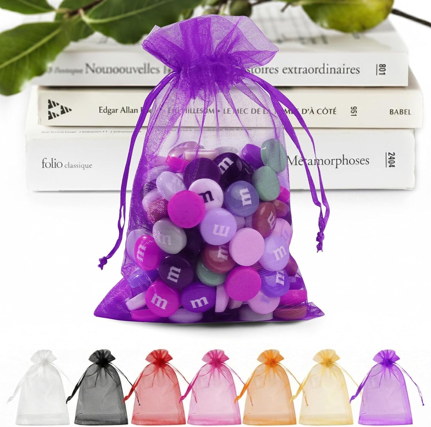 ANZNKU 50 Pack Organza Bags 5 x 7 in White Small Mesh Gift Bags Bulk Drawstring for Wedding Party Favors, Little Goodie Bag for Candy Jewelry Soap Makeup, Treat Sachet Pouch for Mothers Gifts Wrap