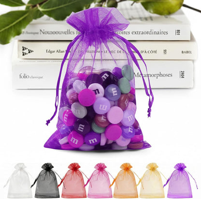 ANZNKU 50 Pack Organza Bags 5 x 7 in White Small Mesh Gift Bags Bulk Drawstring for Wedding Party Favors, Little Goodie Bag for Candy Jewelry Soap Makeup, Treat Sachet Pouch for Mothers Gifts Wrap