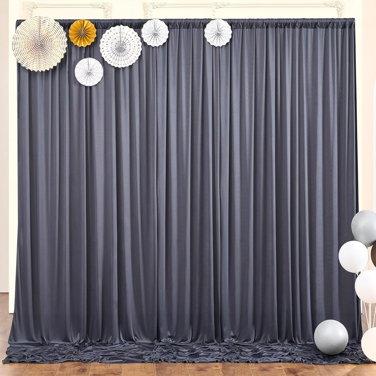 10ftx10ft Black Backdrop Curtains for Weddings Parties, Wrinkle Free 2 Panels Silky Polyester Photo Backdrop Drapes Back Drop Cloth Drapery for Birthday Mother'sDay Photography Background