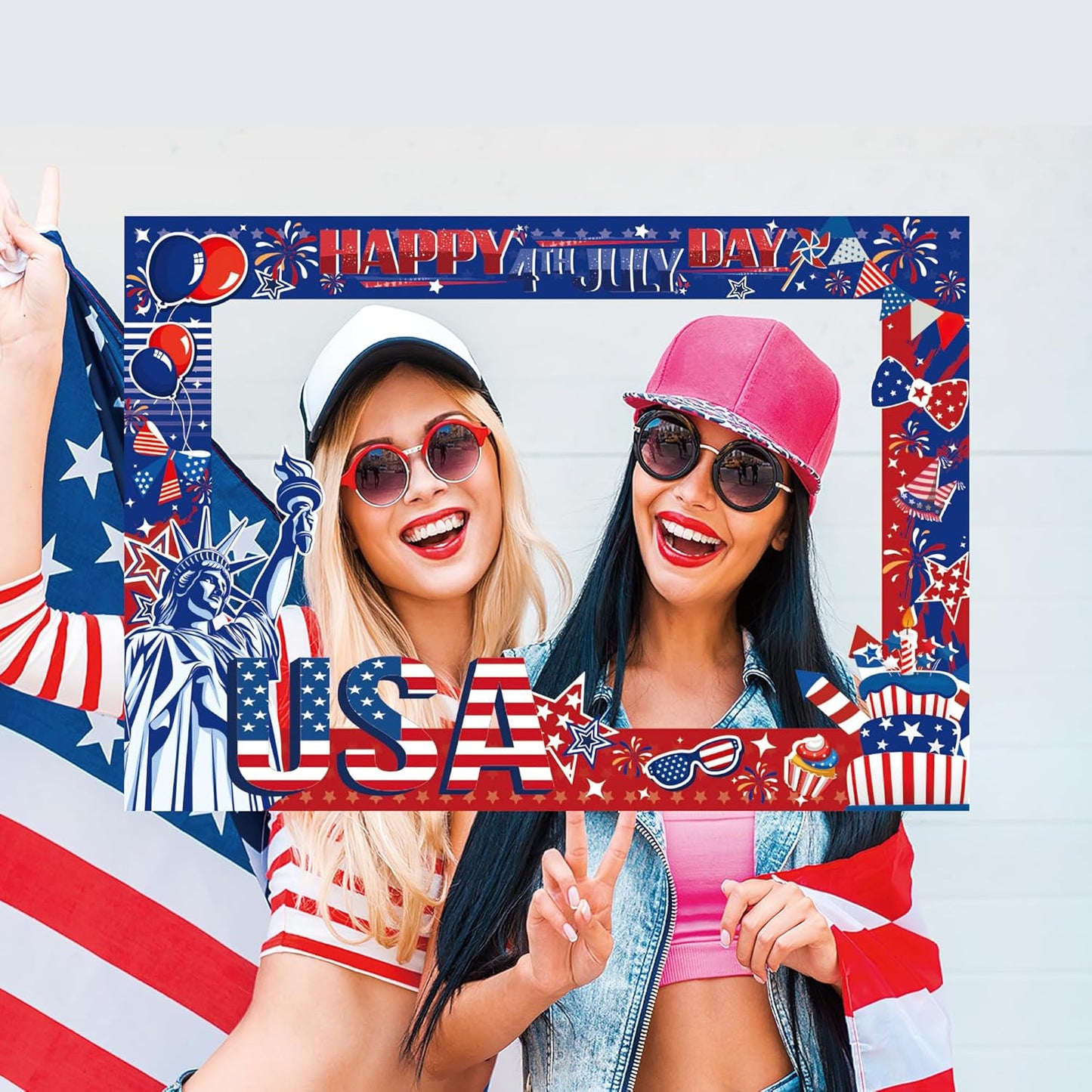 4th of July Independence Photo Booth Prop, Posing Selfie Supplies Funny Picture Decorations for Patriotic Memorial Themed Party Favor Masquerade Backdrop Decor Supplies