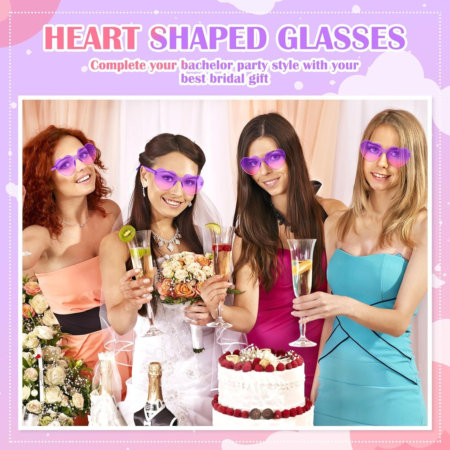 Frienda 8 Pairs Heart Shaped Sunglasses for Women Rimless Heart Glasses Candy Color Sunglasses for Party Favor