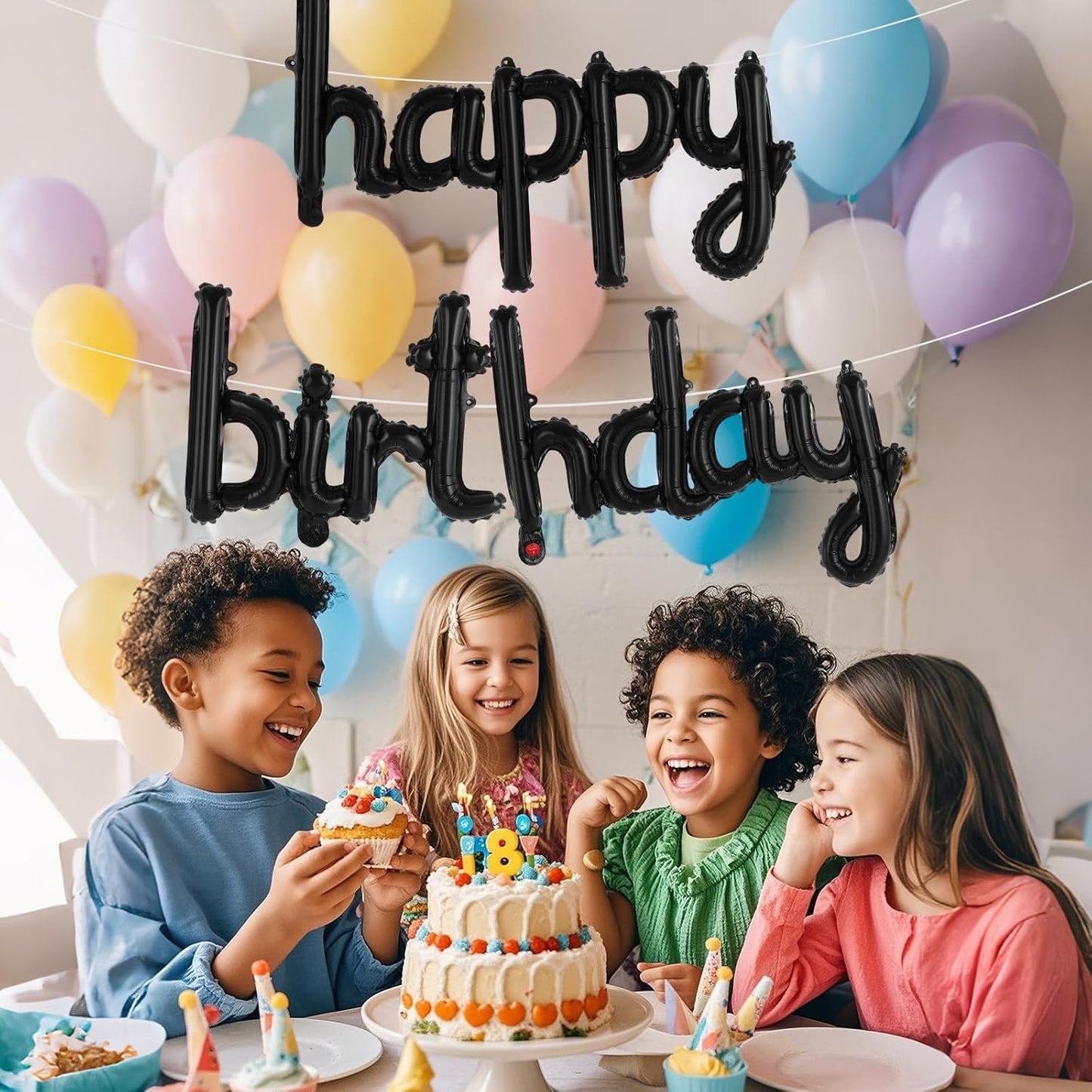 Happy Birthday Balloons Banner Foil Letters Balloons Connected, Personalized Birthday Signs for Women Men Boys Girls Birthday Party Decorations, Small Gold