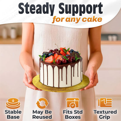 12 Inch Cake Drum, Black Cake Board for Picture-Ready Celebration Cakes, 1/2 Inch Thick Round Cardboard Base with Grease & Moisture Resistant Surface and Decorative Pattern for Parties and Weddings