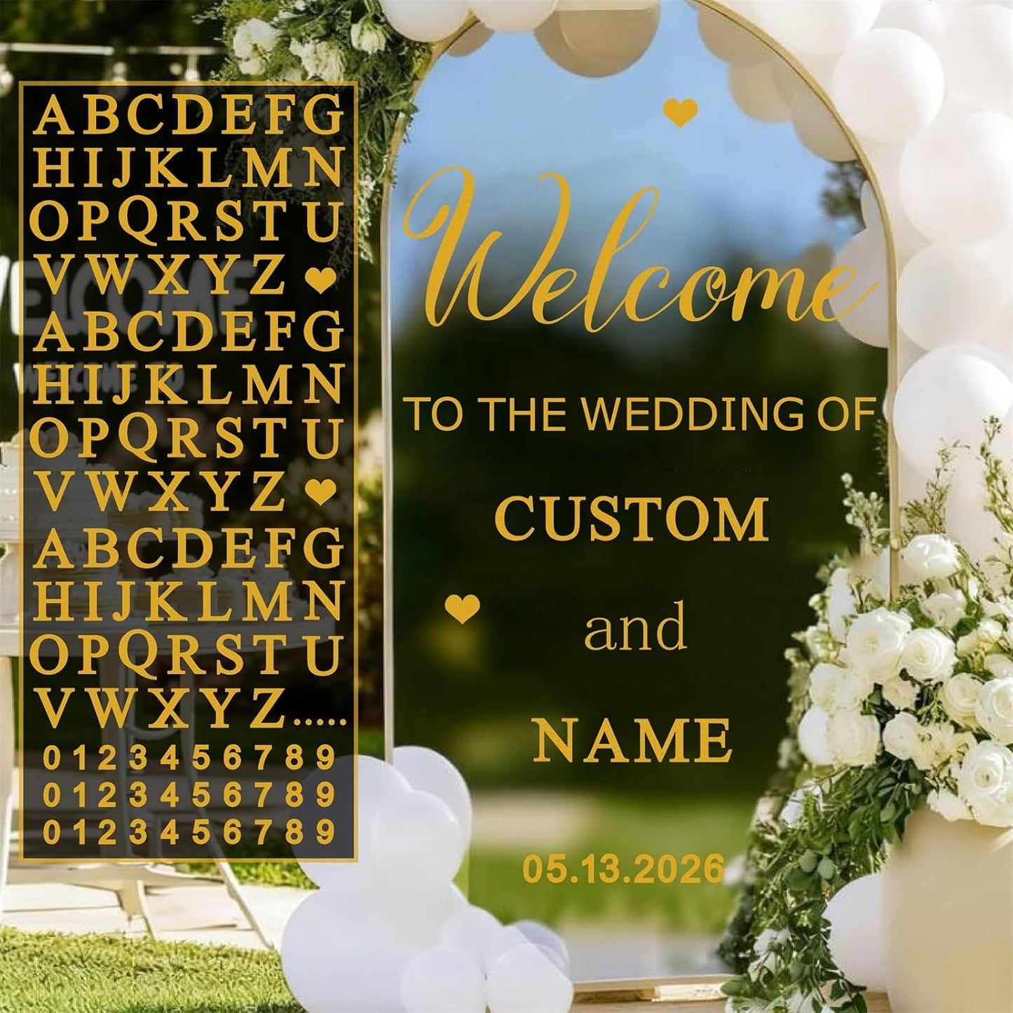 Custom Name Welcome to Our Wedding Signs Personalized Wedding Mirror Decals Selfie Mirror Decal for Wedding Entry Reception Display Golden Date Marriage DIY Vinyl Lettering Welcome Party Decoration