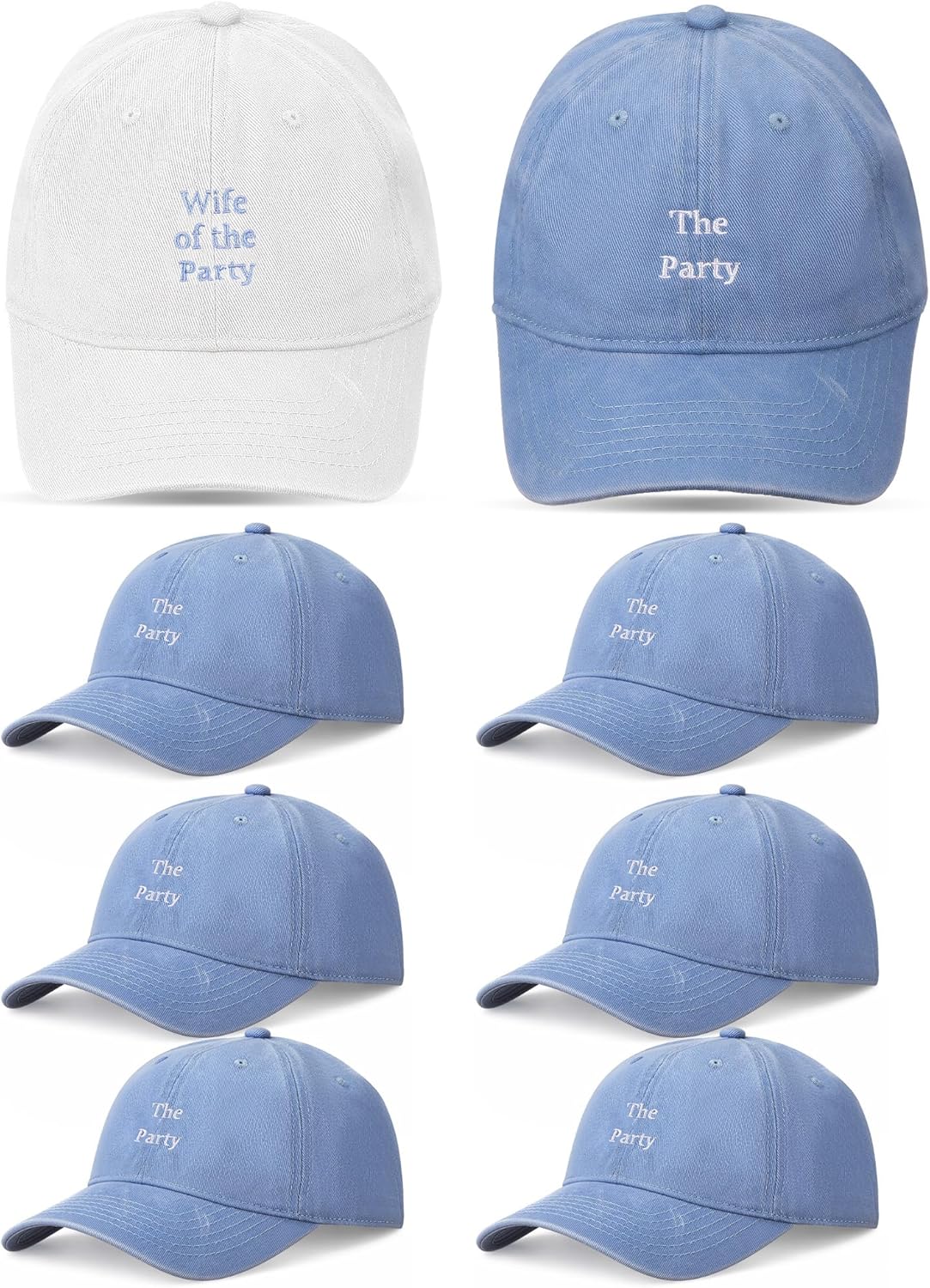 Chicingyou 8 Pack Adjustable Bachelorette Hat, 1 Wife of the Party Cap and 7 the Party Cap for Bridesmaid Bride Wedding Gift