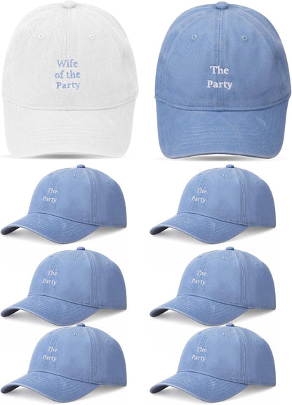 Chicingyou 8 Pack Adjustable Bachelorette Hat, 1 Wife of the Party Cap and 7 the Party Cap for Bridesmaid Bride Wedding Gift