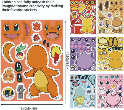 24 Sheets Cool Monster Sticker Cute Cartoon Charaters Make Your Own Sticker, Make a Face Stickers Party Favors Activities Gifts (c)