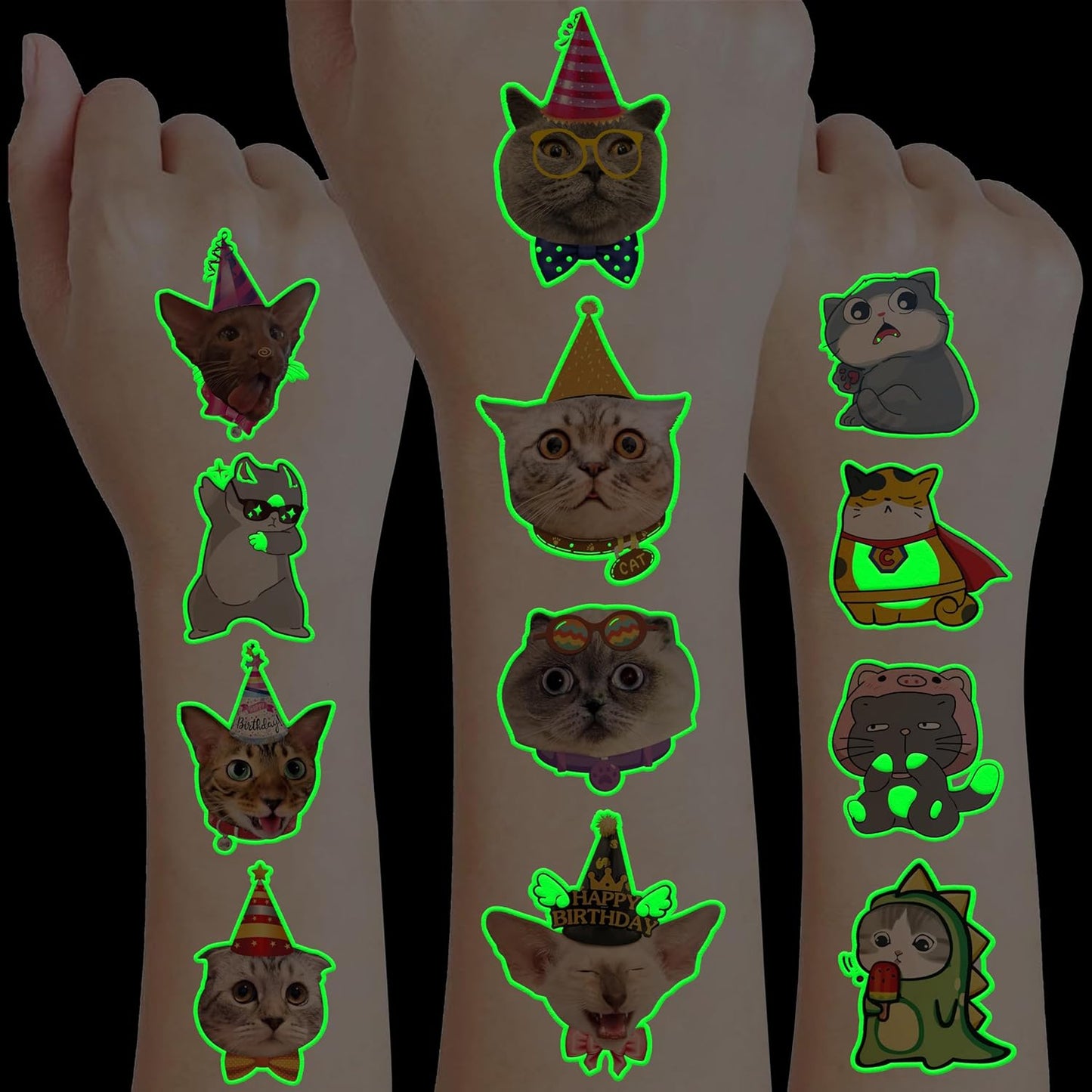 96 PCS Cat Cats Pet Pre-Cut Temporary Tattoos for Kids | Super Cute Themed Birthday Party Favors, Supplies, Decorations, Animal Paw Fake Tattoo Stickers Gifts for Boys Girls Rewards