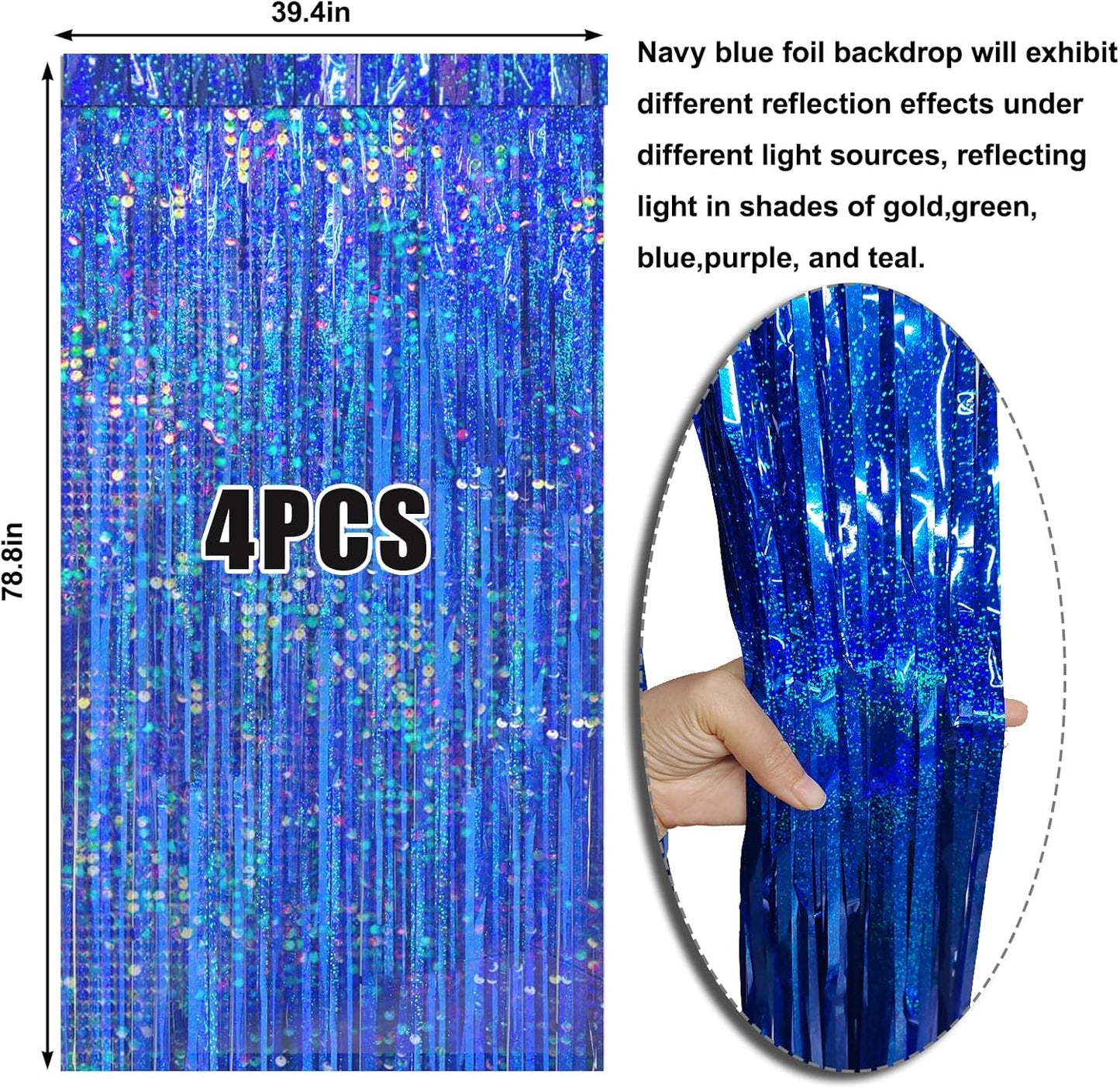 4 Packs Silver Foil Fringe Curtain, Silver Glitter Metallic Tinsel Backdrop for Birthday, Wedding, Baby Shower, Bachelorette, 70s 80s 90s Theme Disco Party, Iridescent Party Decorations Supplies