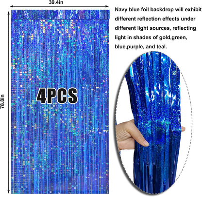 4 Packs Silver Foil Fringe Curtain, Silver Glitter Metallic Tinsel Backdrop for Birthday, Wedding, Baby Shower, Bachelorette, 70s 80s 90s Theme Disco Party, Iridescent Party Decorations Supplies