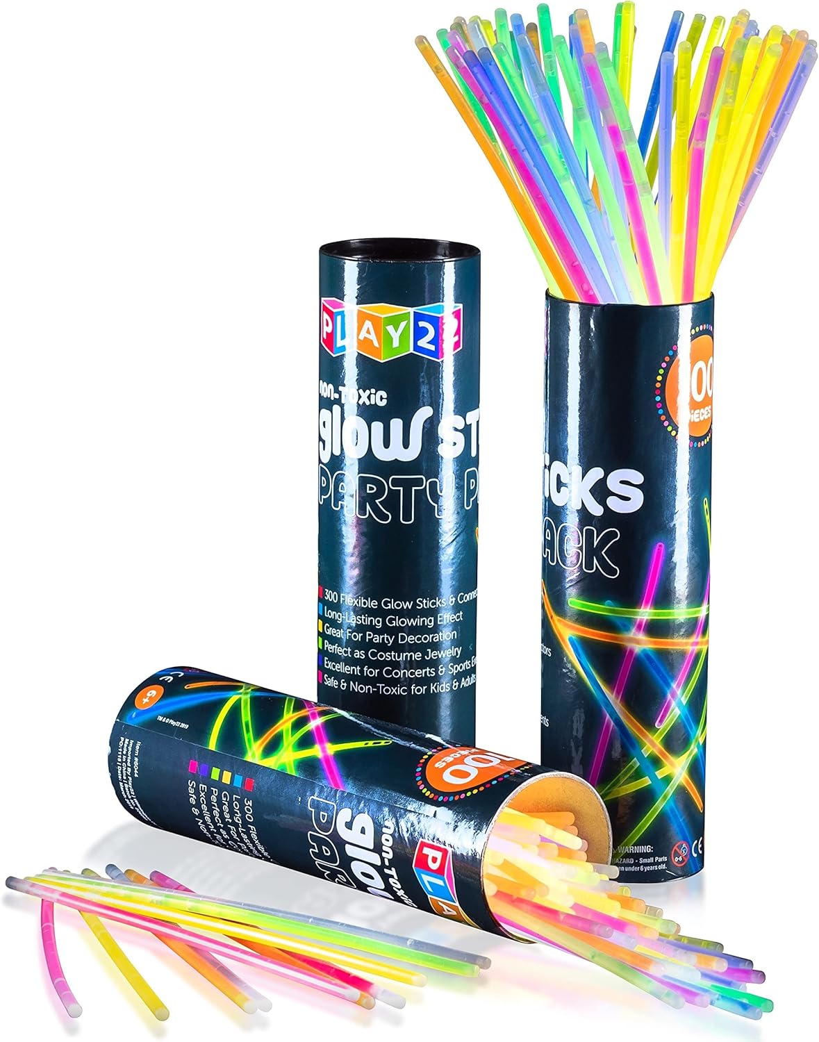 Play22 100pk Ultra Bright Glow Sticks Bulk Party Favors - 8" Premium Glow in the Dark Party Supplies, Neon, Easter, Halloween Party Decorations Glow Necklaces and Bracelets for Kids or Adults