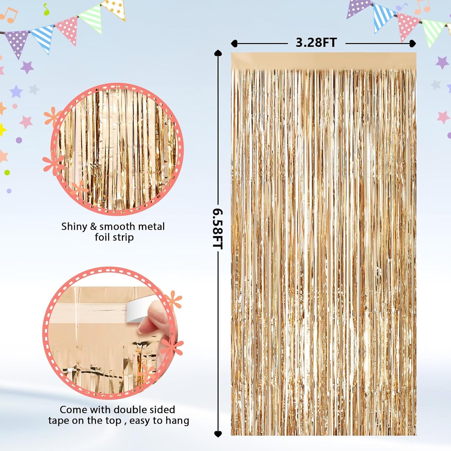GCB 2Pack Black Metallic Tinsel Foil Fringe Curtains, Black Foil Curtain Backdrop, Photo Booth Props for Birthday Wedding Baby Shower Bachelorette Xmas Celebration Party Decorations Door Streamers