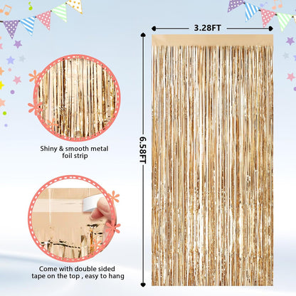 GCB 2Pack Black Metallic Tinsel Foil Fringe Curtains, Black Foil Curtain Backdrop, Photo Booth Props for Birthday Wedding Baby Shower Bachelorette Xmas Celebration Party Decorations Door Streamers